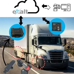 Truck and trailer with TPMS sensors positioned on the wheels