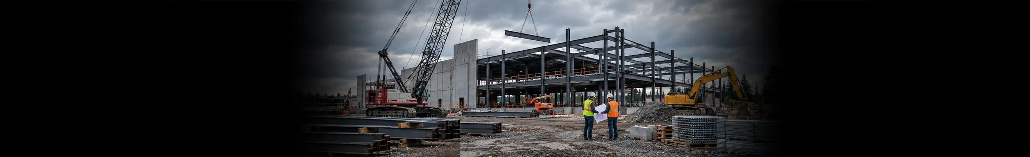 Chantier de construction avec grue et structure d'acier