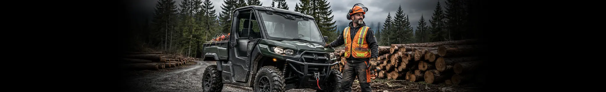 Véhicule côte-à-côte utilisé pour le travail en forêt
