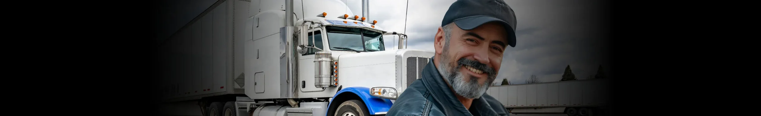 Chauffeur souriant devant son camion et sa remorque